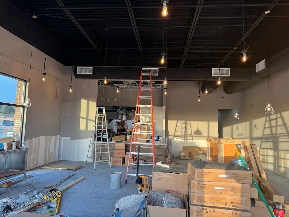 Dining room with lighting and service counter