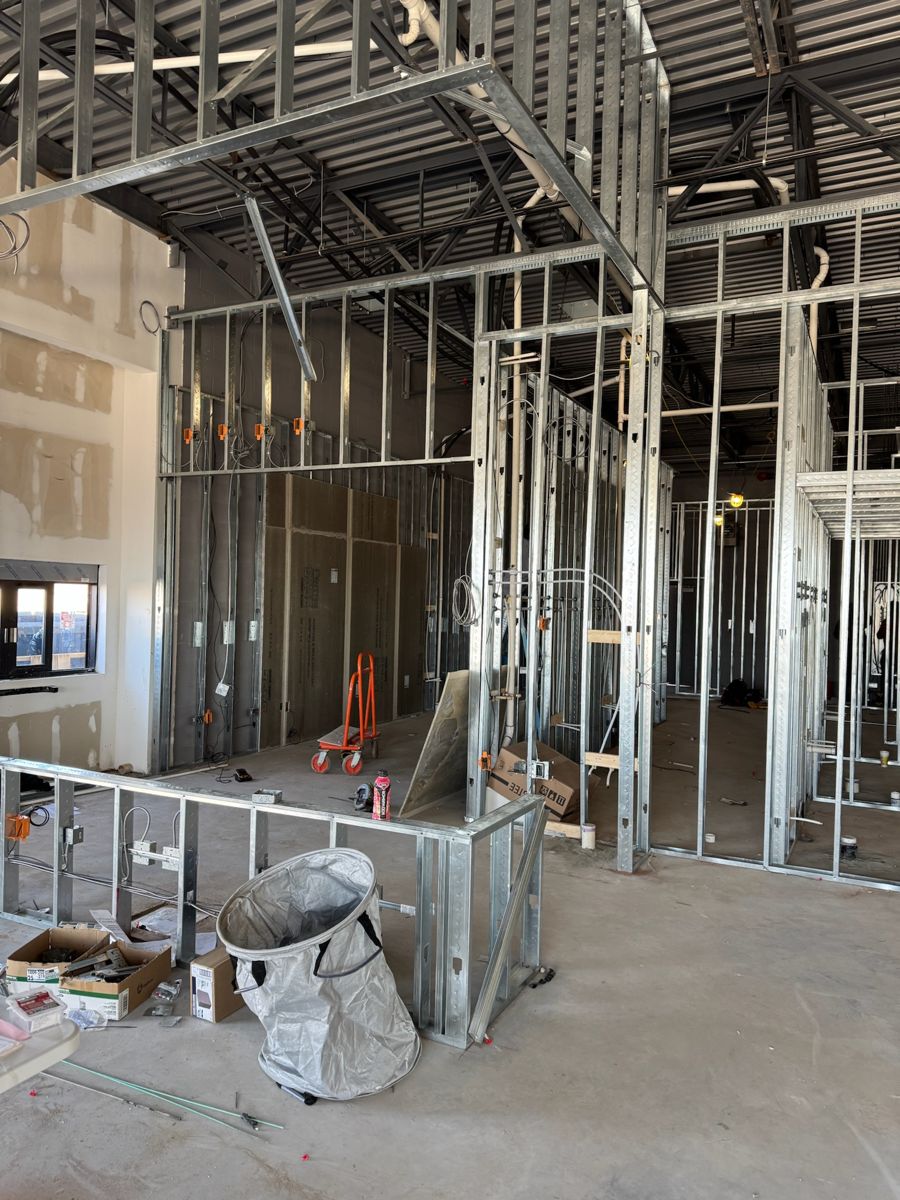 Metal stud framing for kitchen and restrooms