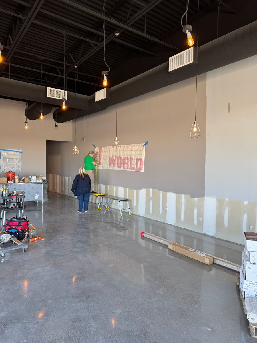 Laying out the wall graphic